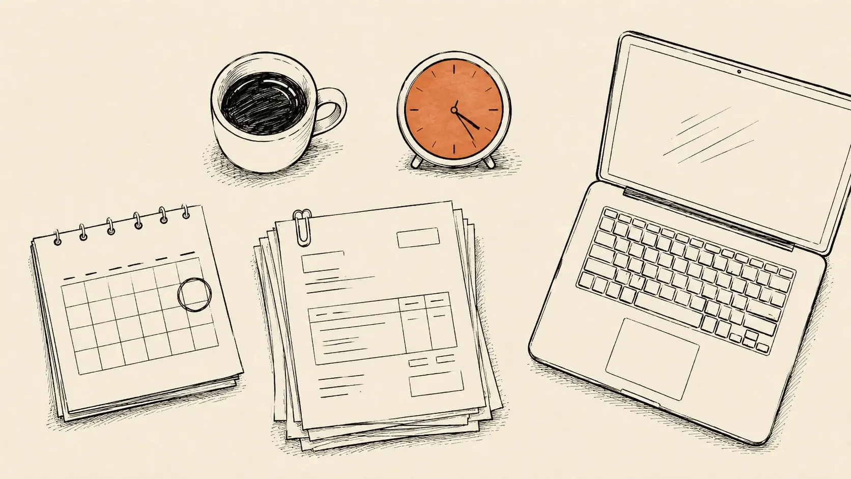 A typical solo Friday admin desk, the recurring tax this article is built to eliminate.